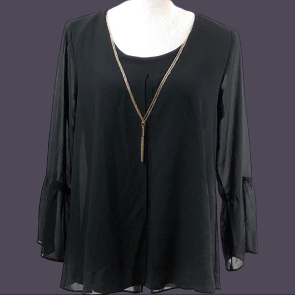 JM Collection Women's Asymmetrical Necklace Blouse Red Size Medium main image 0